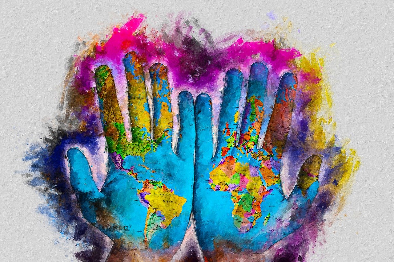 Hand-digital-malerei, Welt, Digitale malerei